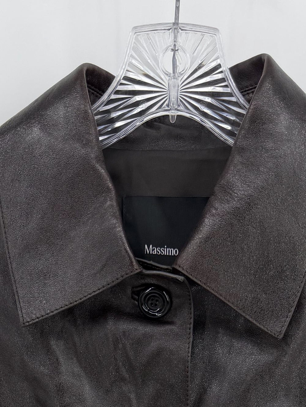 Massimo Dutti Cropped Nappa Sheep Leather Jacket Dark Brown Size L - Picture 4 of 12